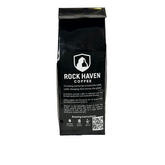 Back Bag - 16oz - Rock Haven Coffee Smaller Black coffee bag with 'Rock Haven Coffee' branding on a white background